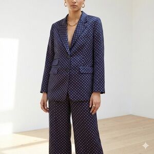 Thakoon navy blue & pink silk viscose patterned blazer - size 8